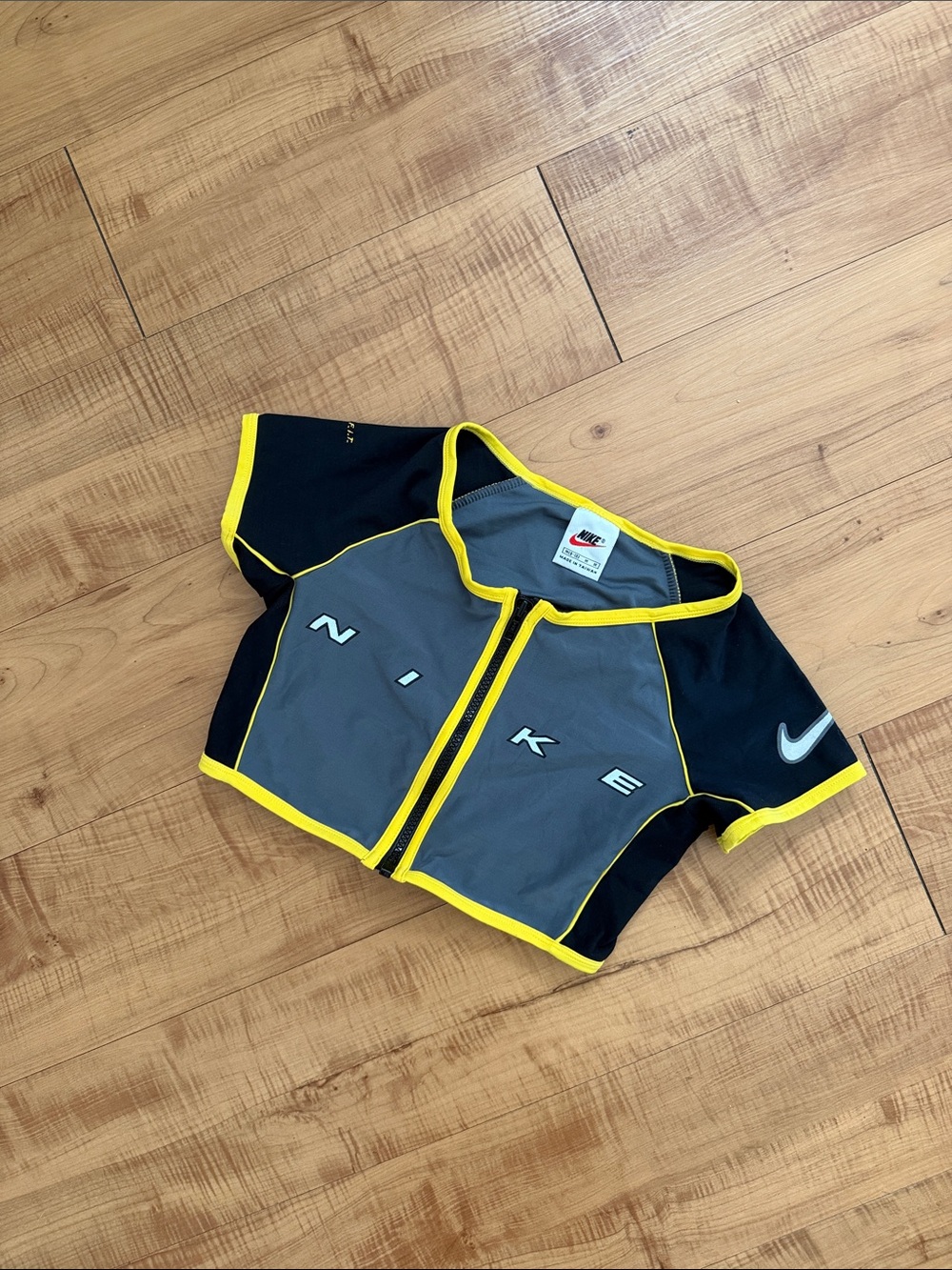 Vintage 90’s Nike Black & Gray Crop Zip Top with Yellow Trim S/M